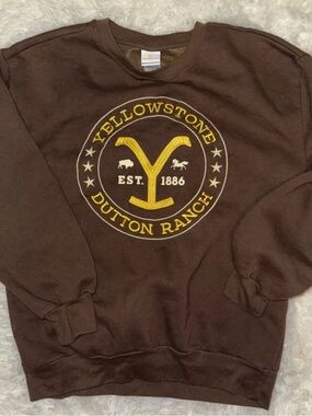 Yellowstone Dutton Ranch Logo Crewneck Sweater - Brown/Yellow